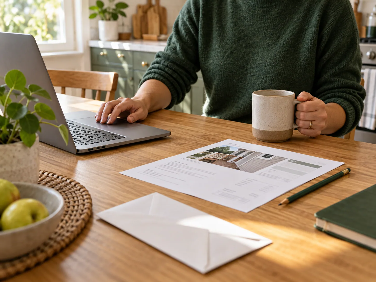 Person reviewing a home repair estimate at a kitchen table